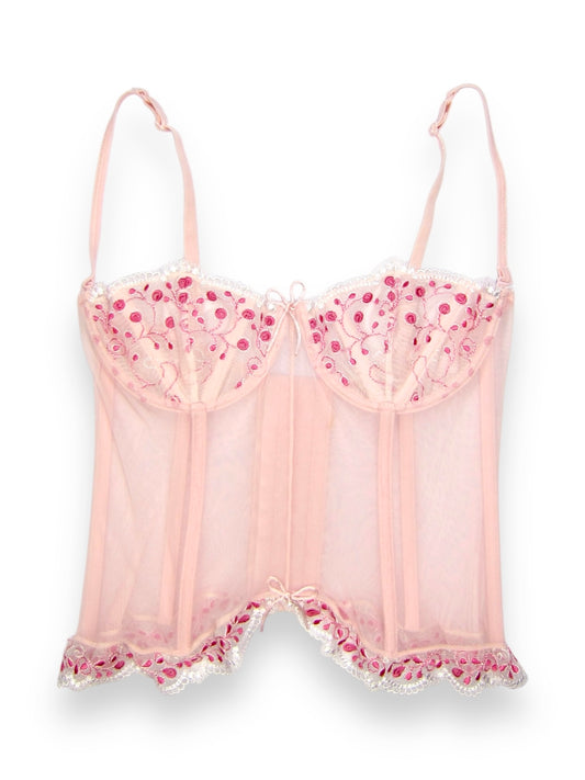 Corset lingerie en mesh rose pâle